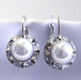 Lever back earrings, swarovski white pearls