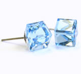Swarovski Crystal Cube Stud Earrings, 8mm Aquamarine