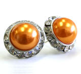 orange pearl earrings, 20mm in diameter
