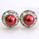 8mm Faux pearl stud earrings with crystal channel
