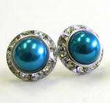 dark indicolite bridal pearl earrings, 15mm