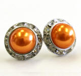 orange pearl stud earrings, 15mm