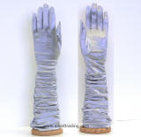 Shiny Grey Elbow Length Wrinkled Satin Bridal Gloves