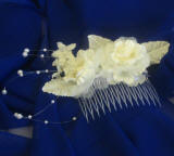 bk24 bridal flower hair comb, faux pearl accented
