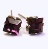 amethyst square stud earrings, 4mm square silver