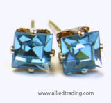 aquamarine square stud earrings, 4mm square