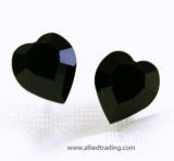 heart shaped jet colour stud earrings, 6 x 7mm
