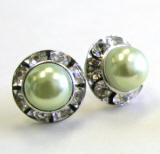 lighter green bridal pearl earrings, 11mm in diameter